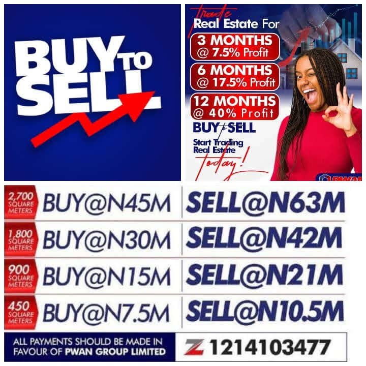 For a short-term investment through real estate. Call:: 08023184542, 08173184542, 07062619558, 07057101974.
